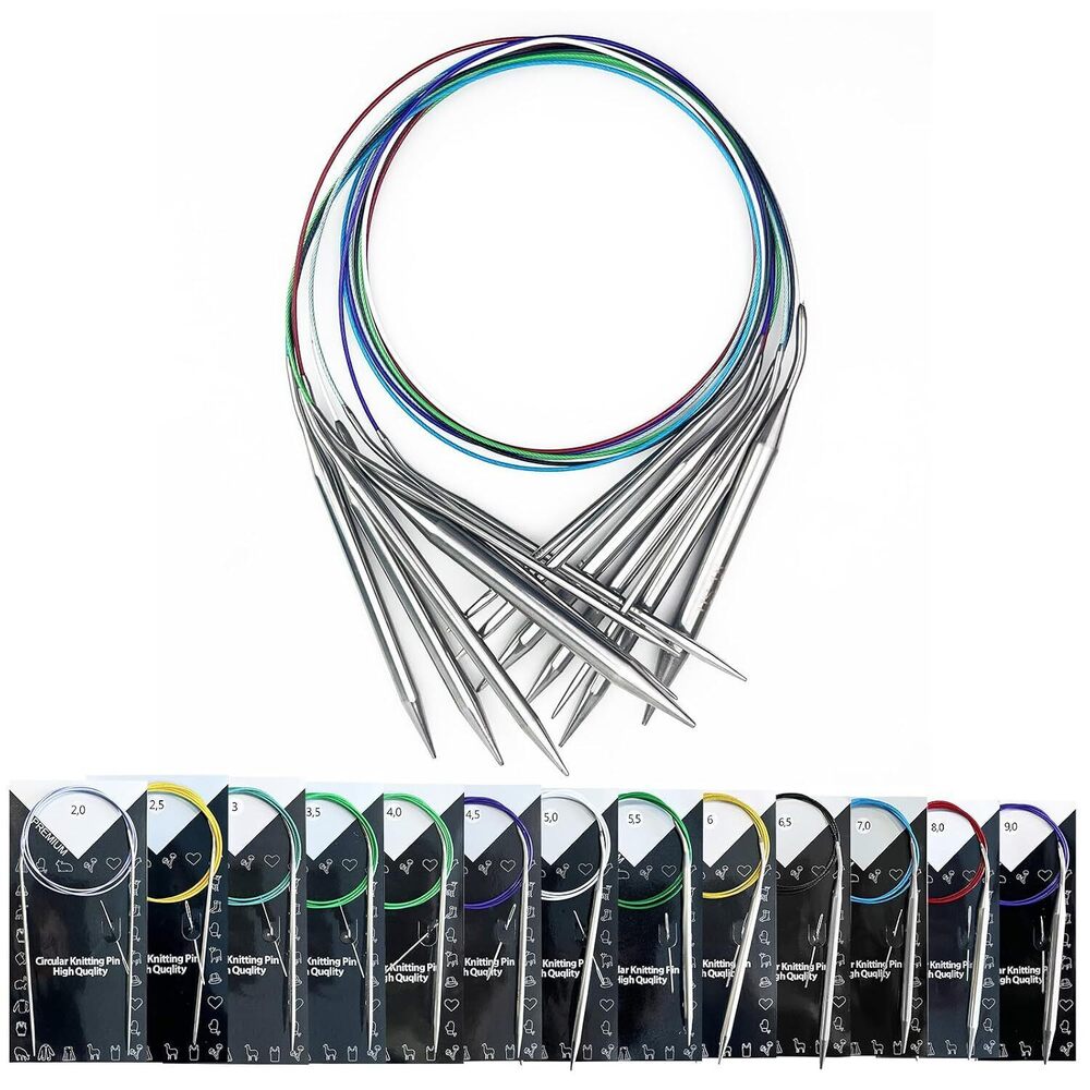 Circular Knitting Needles Set, 2.0 mm - 10.0 mm/US0 - US15, 14-piece Set of Long
